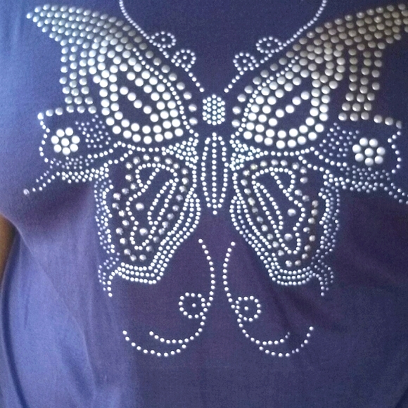 🔥 CLOSING SALE PLUS BUTTERFLY BLUE BEADED TIE-FRONT SHIRT SZ 18/20 - Picture 2 of 6